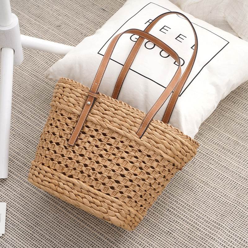Large Capacity Fashion Urban Simple White Khaki Straw Braided shopper Beach Bag - EX-STOCK Canada
