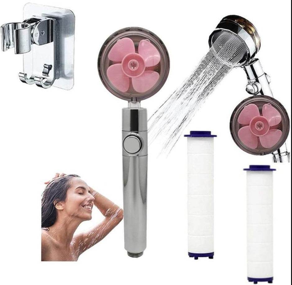Propeller Driven Shower Head With Stop Button And Cotton Filter Turbocharged High Pressure Handheld Shower Nozzle - EX-STOCK Canada
