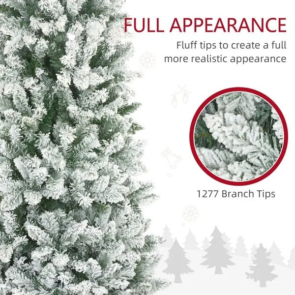 9ft Pencil Christmas Tree, Flocked Tree With 1277 Branch Tips And Metal Base For Home, Indoor, Holiday EX-STOCK Canada