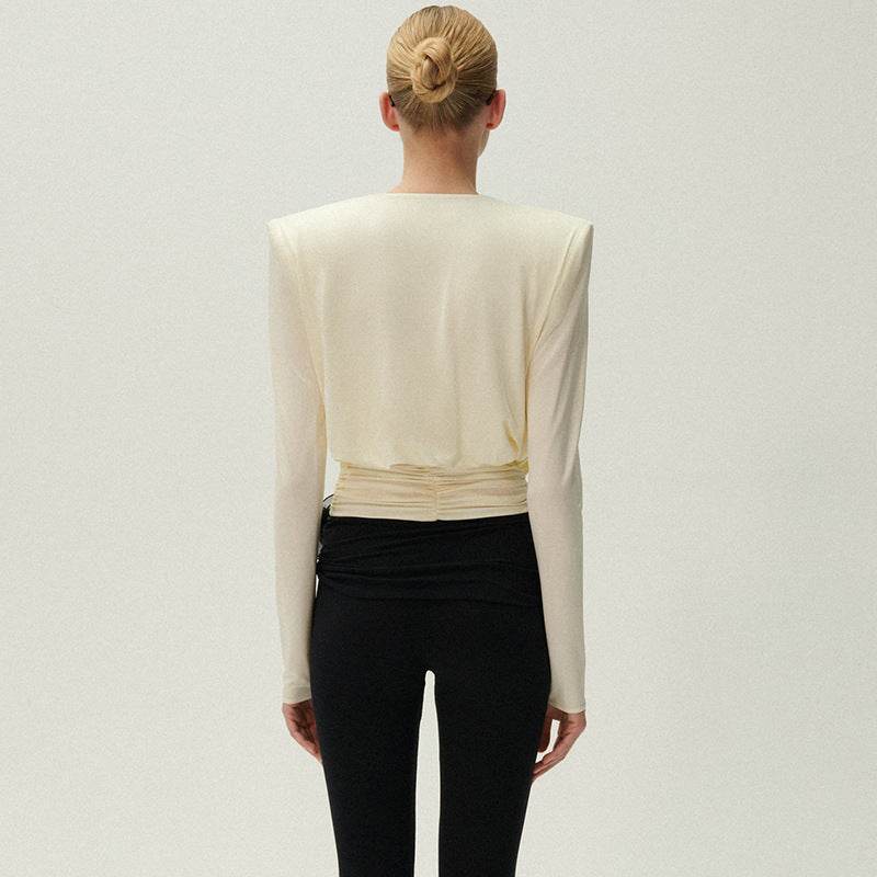Top Fashion Swing pleated draping cowl neck blouse top - EX-STOCK Canada