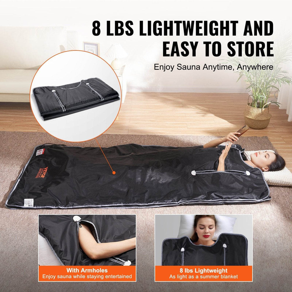 VEVOR Sauna Blanket For Detoxification, Portable Far Infrared Sauna For Home, Oxford Sauna Bag Warm Holes & Carbon Fiber Heating, 1-6 Level Adjustable Temp 95-176F, 5-60 Minutes Timer, 75 X 35 In EX-STOCK Canada