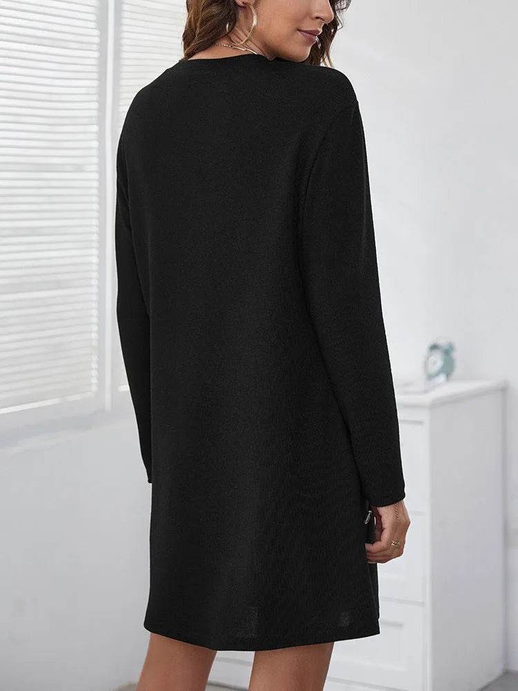 Long-sleeved Round-neck Straight Dress Fashion Casual Loose Solid Color Dress For Women Fall Spring Clothing - EX-STOCK Canada