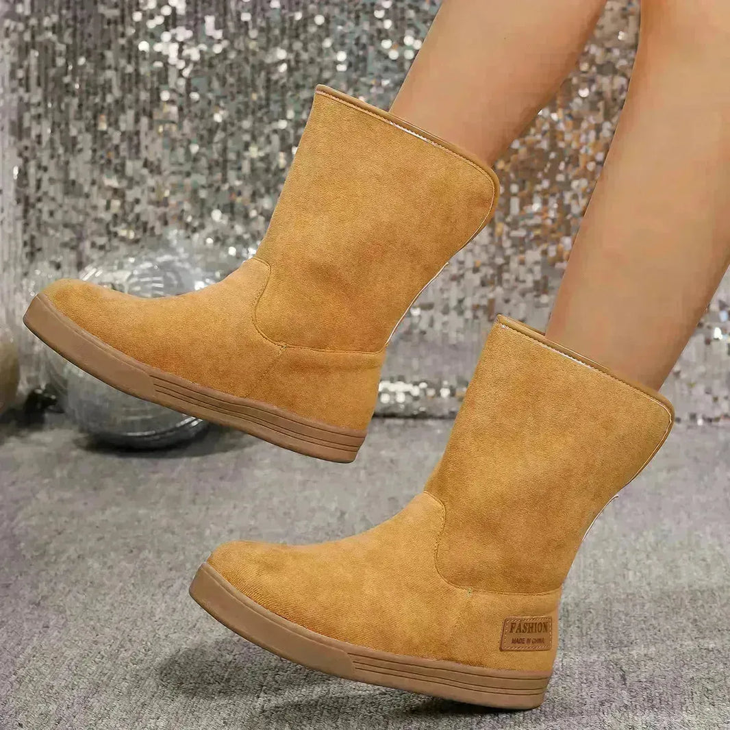 Bottes de neige pour femmes hivernales chaudes non glissées à plat en milieu de tension plus en velours et chaussures en coton épaissies
