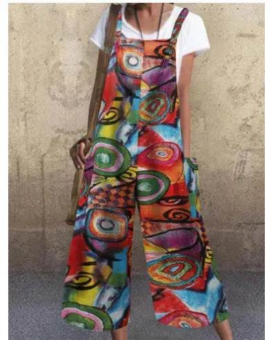 Casual Summer Cotton Floral Sleeveless loose Jumpsuit - EX-STOCK Canada