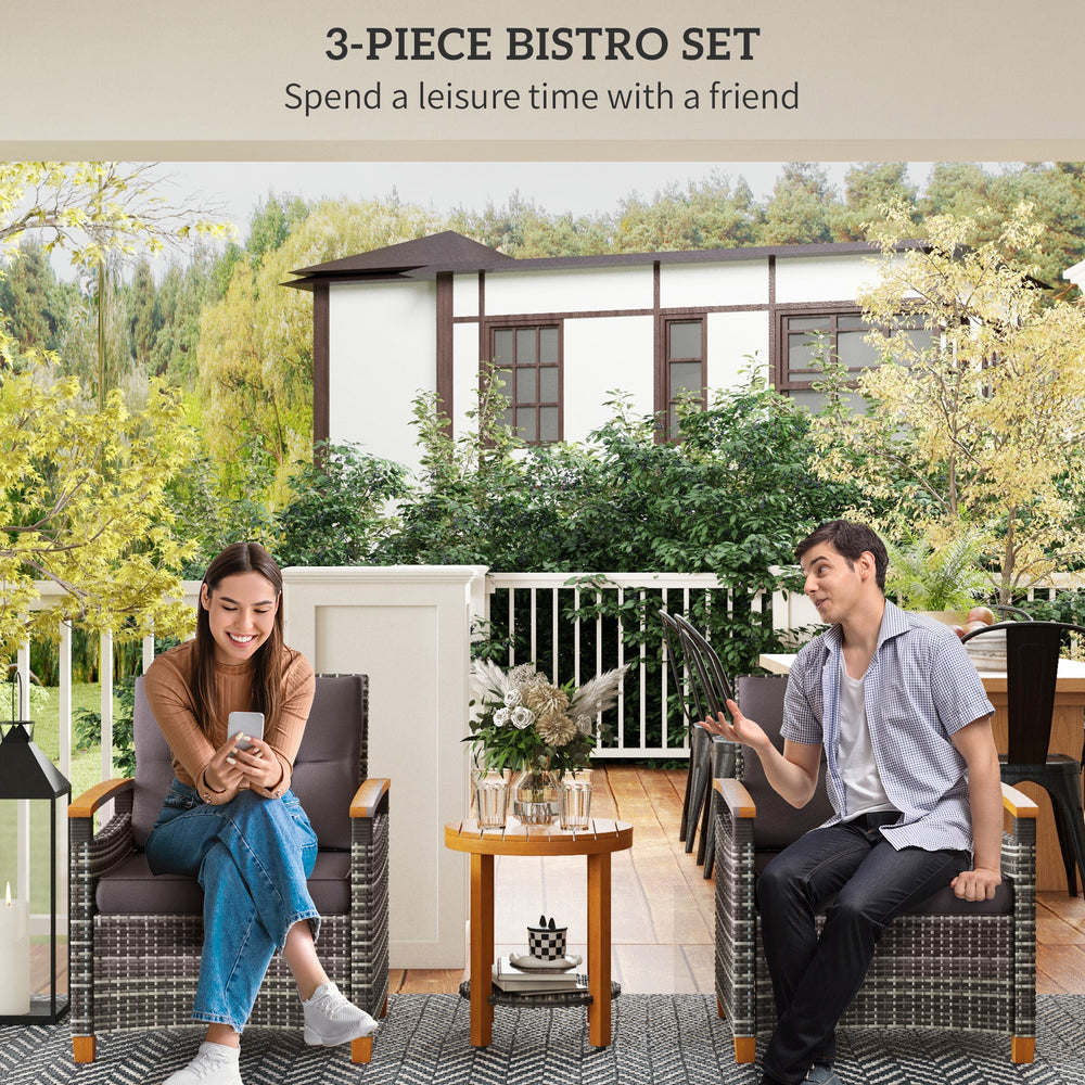 Ensemble de bistro d'extérieur en osier avec coussins pour terrasse, jardin ou cour, grisEX-STOCK Canada