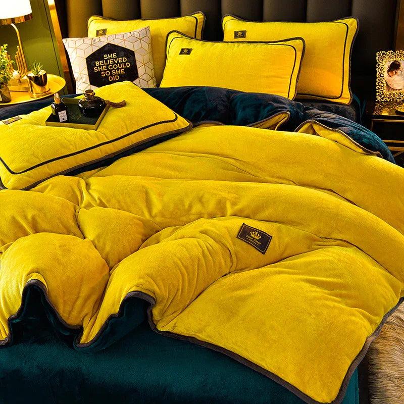 Juego de ropa de cama de franela coral de invierno gruesa, doble cara, con funda de edredónEX-STOCK Canada