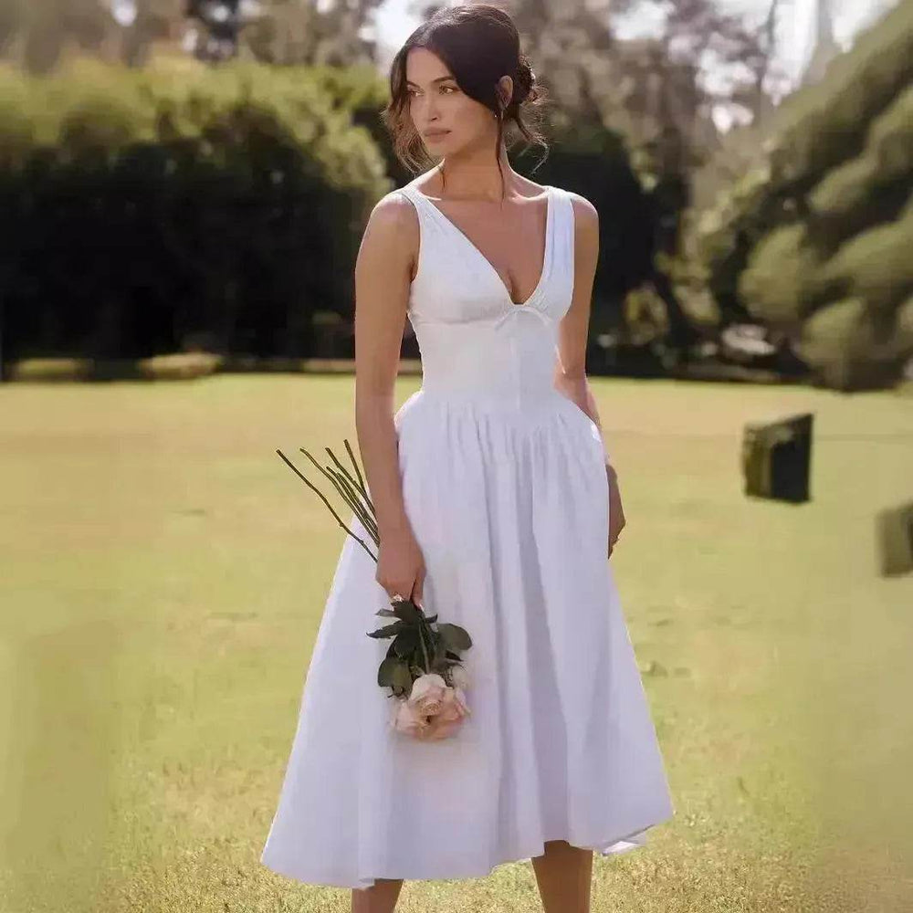 Women's Summer French Seaside Vacation Waist-tight Temperament Midi Skater Dress - EX-STOCK Canada