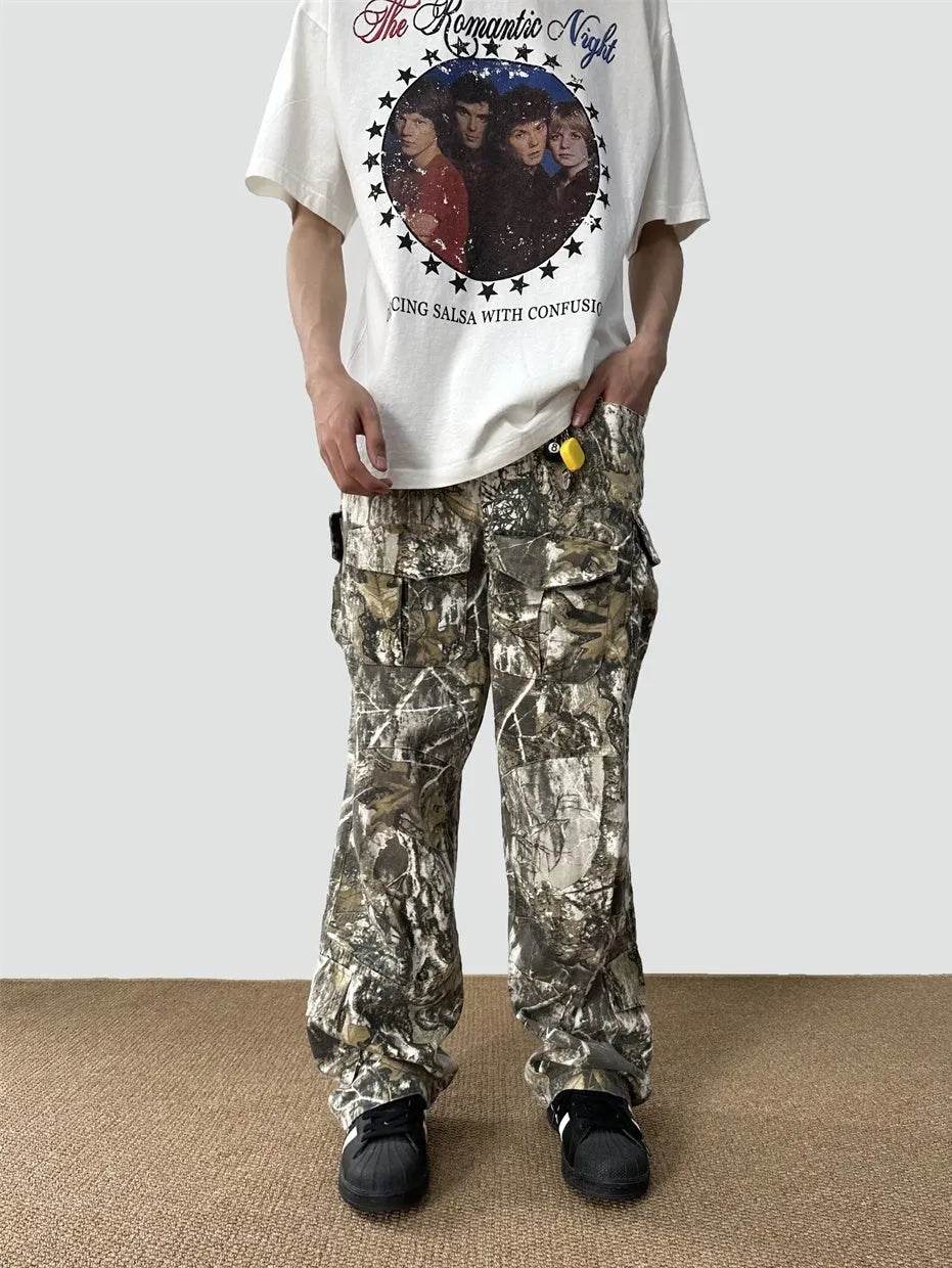 Loose Straight Tree Worn Looking Washed-out Camouflage Printed Cargo pant Men - EX-STOCK Canada