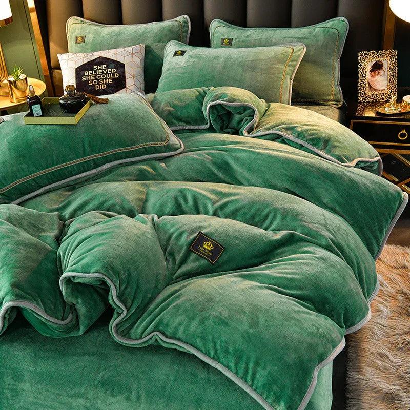 Juego de ropa de cama de franela coral de invierno gruesa, doble cara, con funda de edredónEX-STOCK Canada