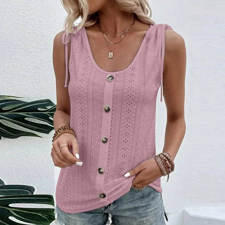 Casual summer U-neck Vest Women Shoulder With Bow Tie Summer blouse top - EX-STOCK Canada