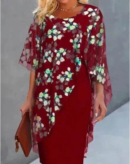Printed Floral Chiffon Fashion Straight Cut Modest Dress - EX-STOCK Canada