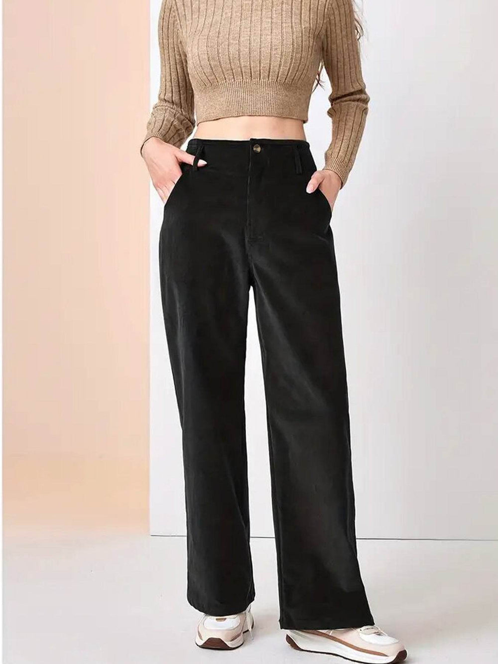 High Waist Drooping Slimming Casual Straight Pants Women's Corduroy Trousers - EX-STOCK Canada