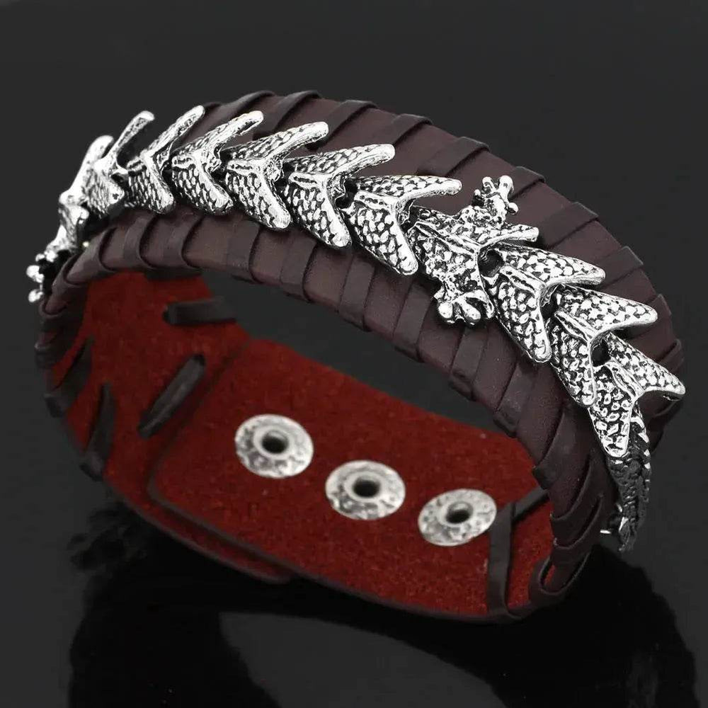 Viking Pirate Kelte Dragon Leather Gothic Bracelet for men - EX-STOCK Canada