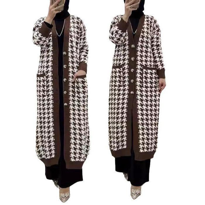 Women's Middle East Muslim Houndstooth Woolen Cardigan Jacket - EX-STOCK Canada