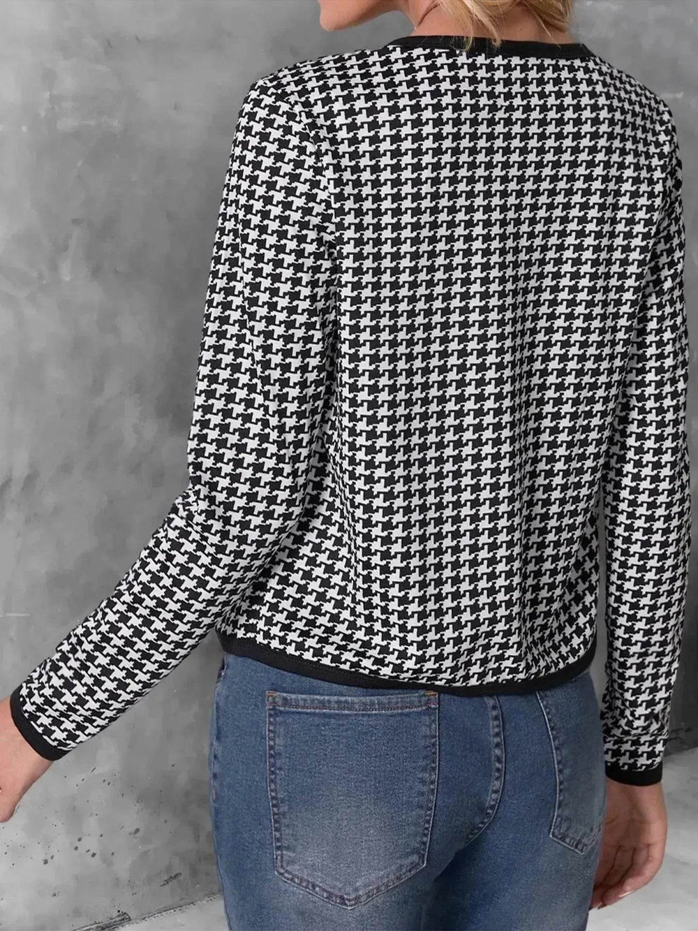 Casual Cardigan Long Sleeve Houndstooth Short Women's Coat - EX-STOCK Canada