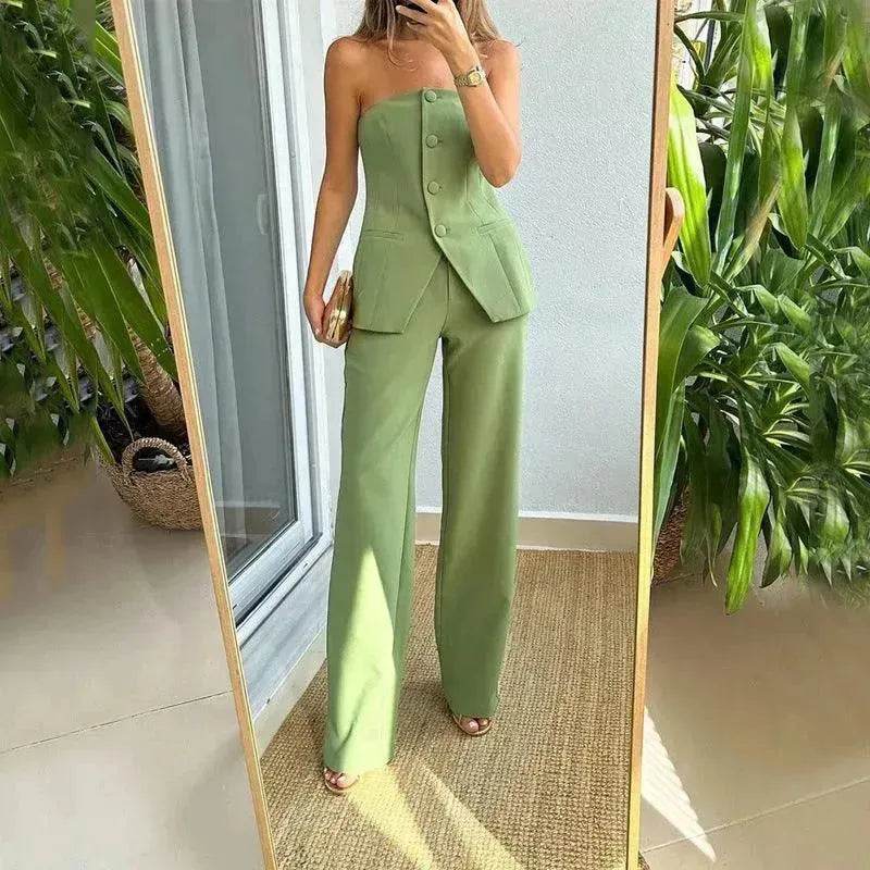 Casual Fashion Tailored Suit Button Graceful Tube Top Suit Pants - EX-STOCK Canada