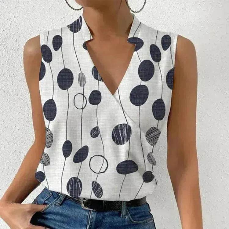 Casual Printed Tops Summer V-neck Sleeveless blouse evening top women - EX-STOCK Canada