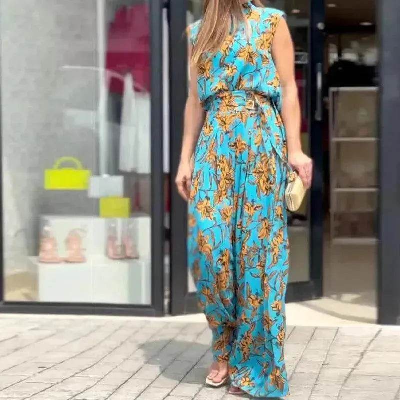 Casual Style Sleeveless High-waisted 2pcs floral Trousers set Women - EX-STOCK Canada