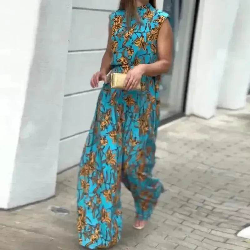 Casual Style Sleeveless High-waisted 2pcs floral Trousers set Women - EX-STOCK Canada