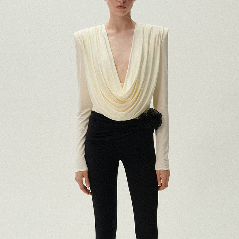 Top Fashion Swing pleated draping cowl neck blouse top - EX-STOCK Canada