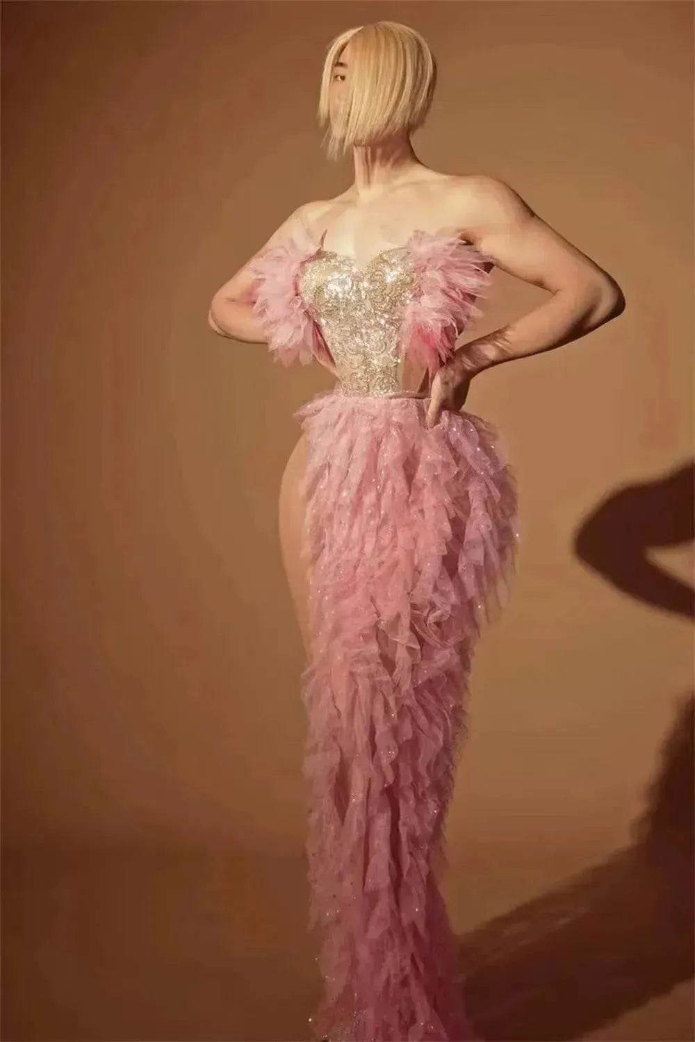 Strapless Tassle Corset dress Women's Tube Top Rhinestone Chain Skirt Outfit for Evening party Cocktail event - EX-STOCK Canada