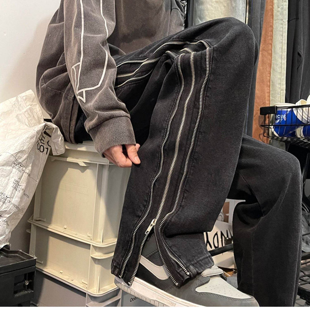 American Zippered Denim Straight Trousers For Men Jeans - EX-STOCK Canada