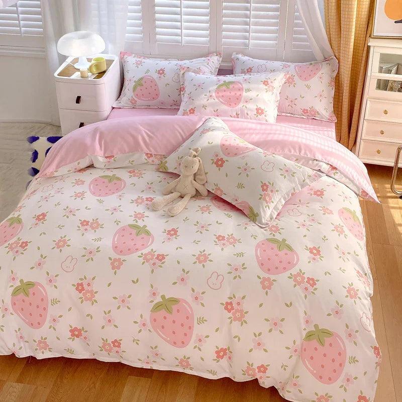 3-teiliges Erdbeer-Bettbezug-Set Erdbeer-Muster Bettwäsche für Zuhause Schlafzimmer Dekor Mikrofaser-Steppdeckenbezug Geschenke Einzelbett Doppelbett Queen King GrößeEX-STOCK Canada