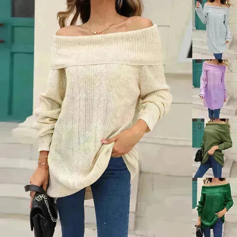Le revers du haut de la tunique tricot de l'épaule en vrac sur l'épaule