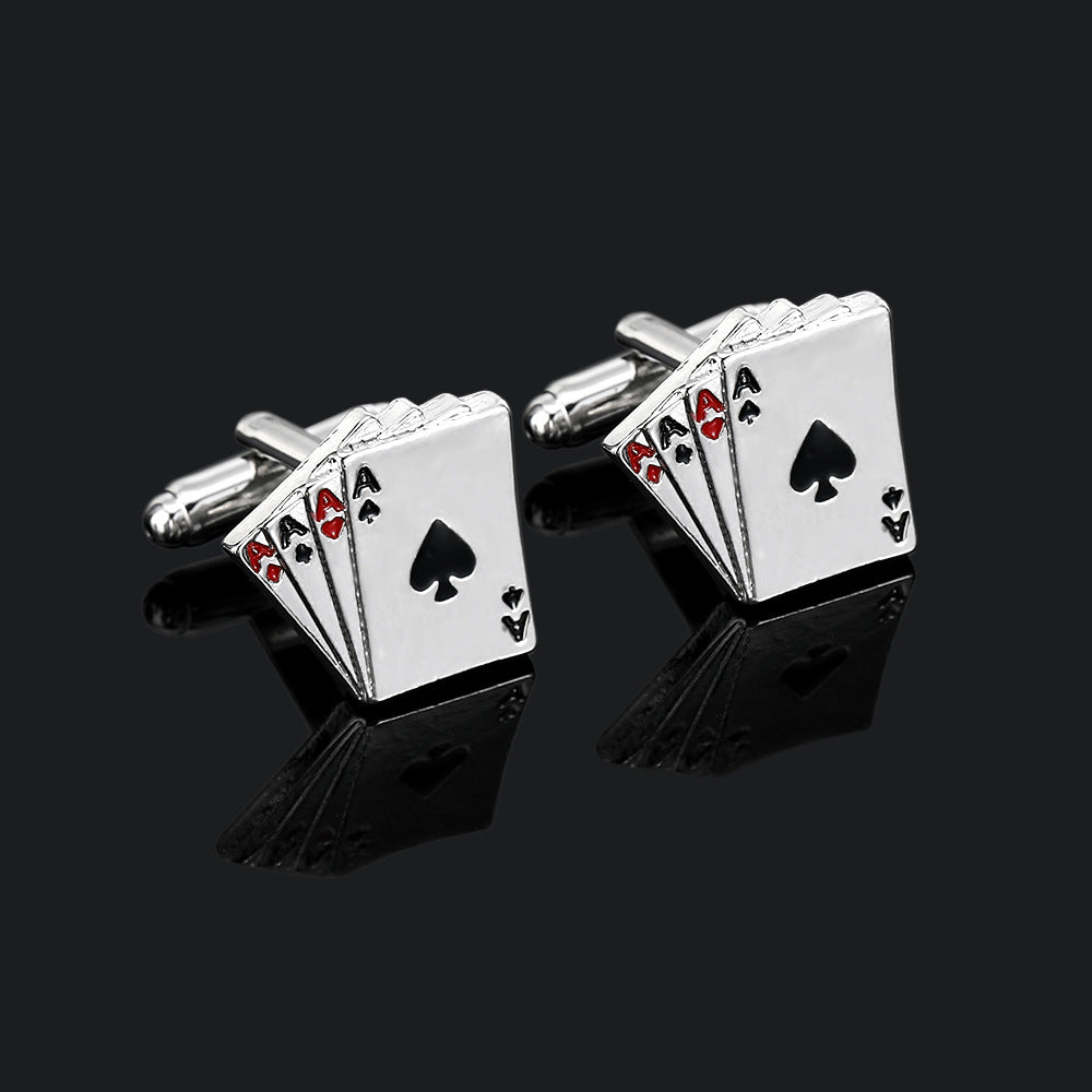 Cufflinks with playing card design on a black background