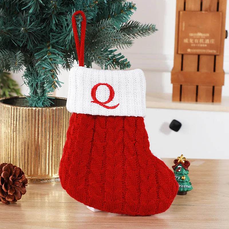 Cute Letters Christmas Stockings Decorative Creative Tree Pendant Wool Knitted Socks - EX-STOCK Canada