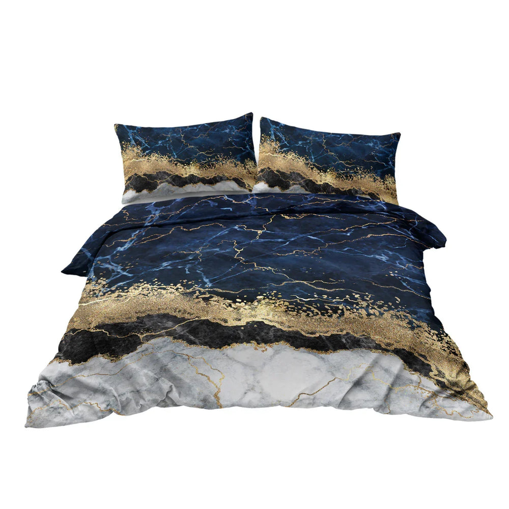 Chic Marble Bedding White Marble Gilded Navy Blue Duvet Cover Set Trendy Printed Design Bed Quilt Cover Set King 1 Duvet Cover 2 Pillowcases EX-STOCK Canada