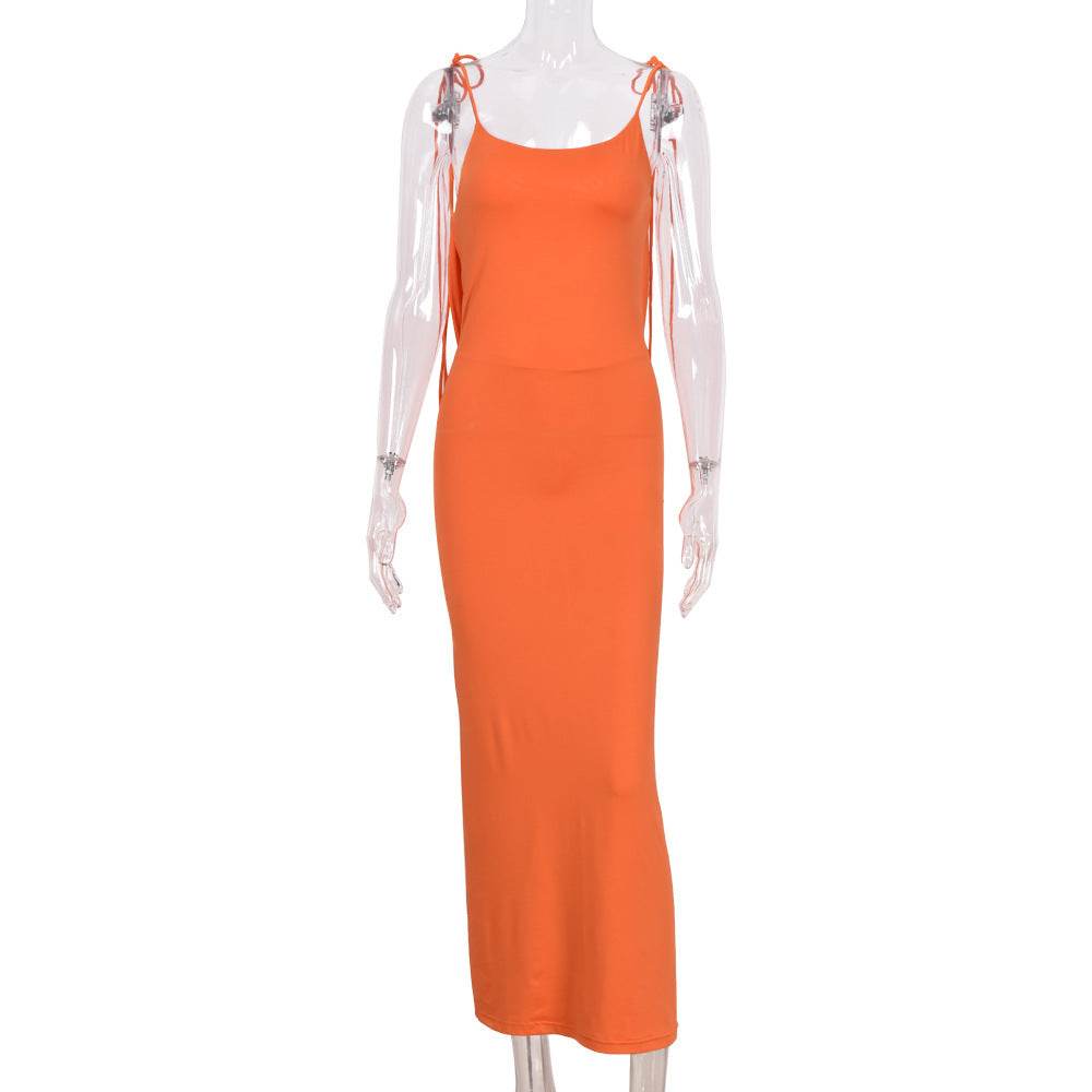 Cryptographic Elegant Spaghetti Strap Sexy Backless Draped Maxi Dress for Women Sleeveless Night Club Party Long Dresses Summer - EX-STOCK Canada