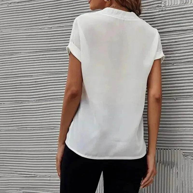 Women's Short-sleeved V-neck Shirt Summer Casual Solid Color Shirt Fashion Womens Clothing - EX-STOCK Canada