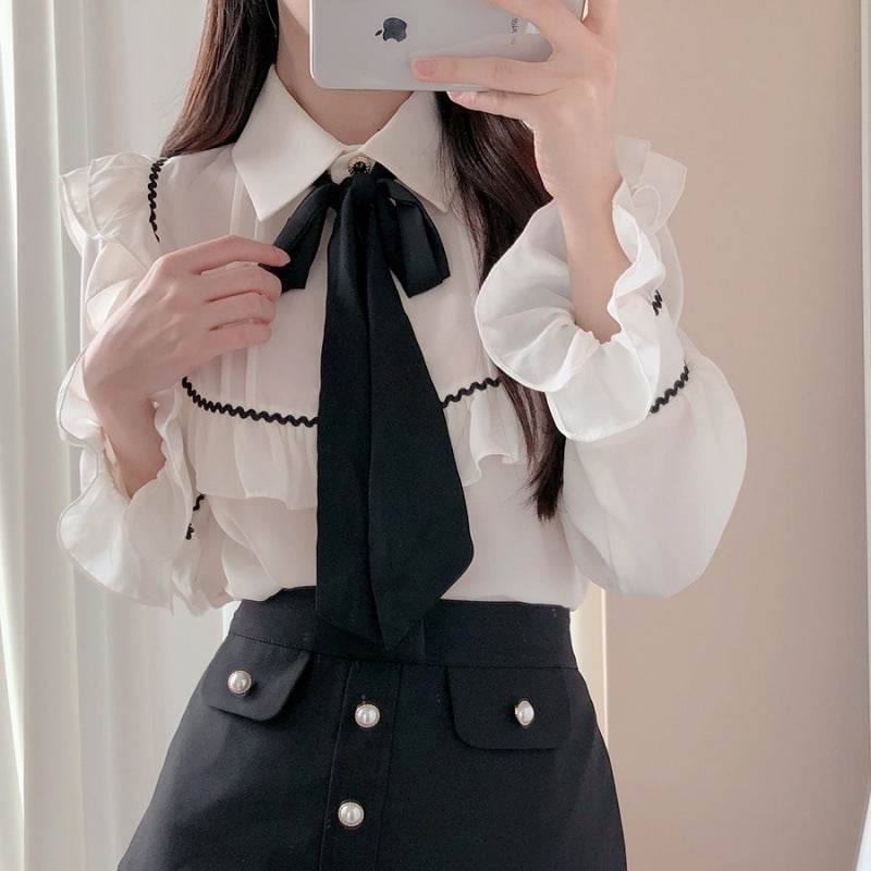 Elegant Bow Ruffled Tied Flared long Sleeves Shirt For Women - EX-STOCK Canada