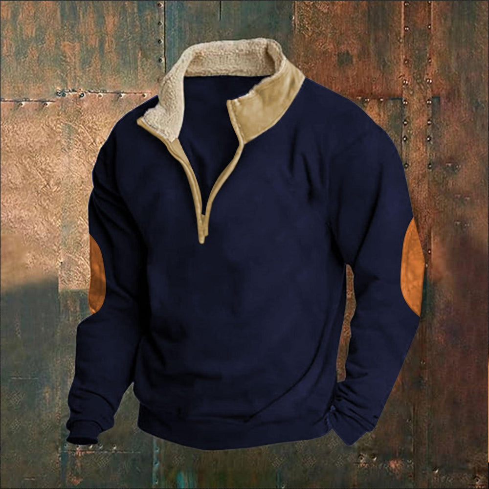 Retro Patchwork Half Cardigan Men's Long-sleeved Sweater EX-STOCK Canada