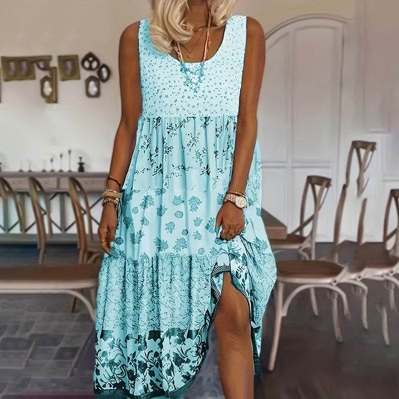 Casual Summer Boho Dress Floral Sleeveless Midi Dress - EX-STOCK Canada