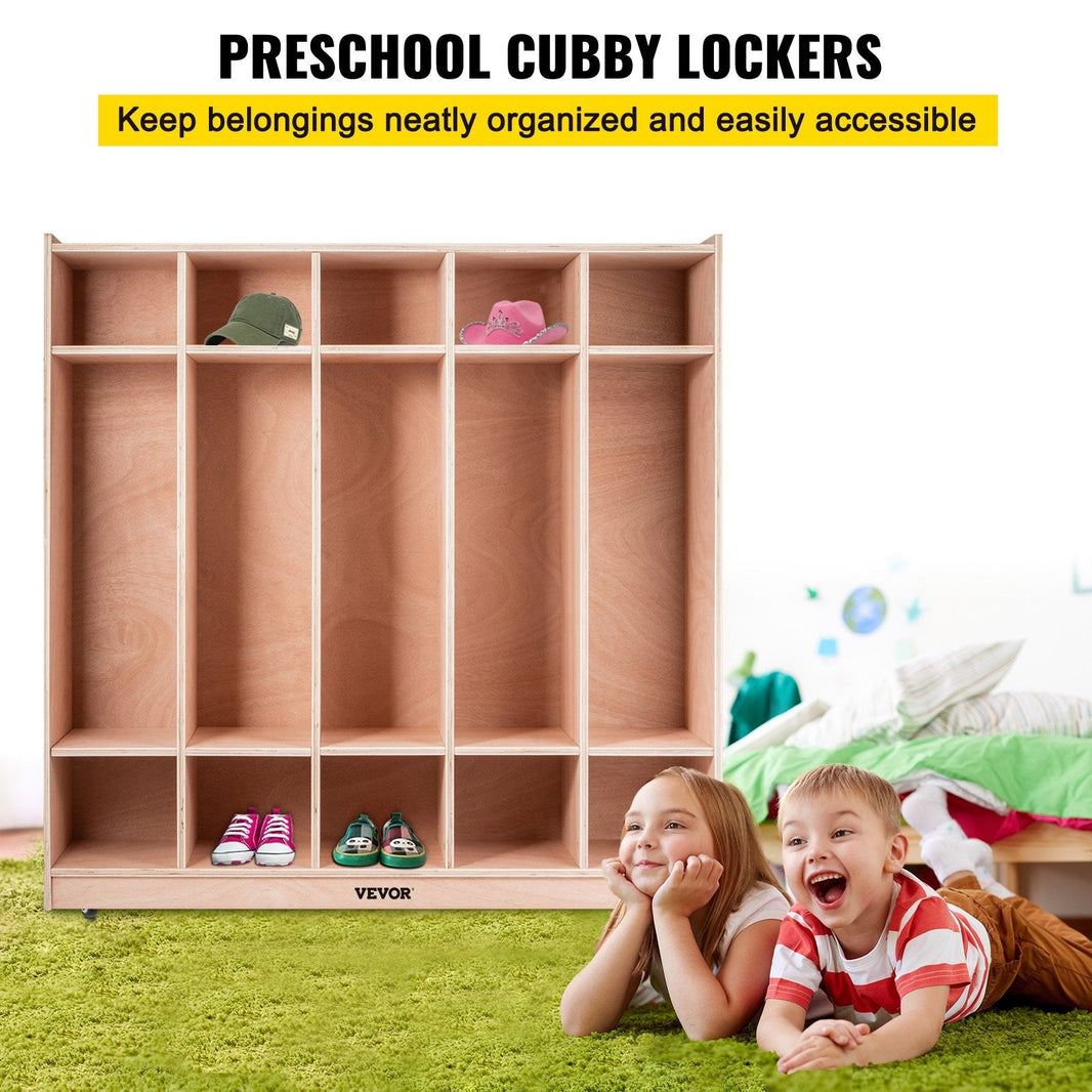 Preschool Cubby Lockers 5-Section Plywood Birch Coat Locker 15MM Thickness Kids Locker For Home 48.4 Inch High Durable Classroom Lockers For Toddlers And Kids Commercial Or Personal Use EX-STOCK