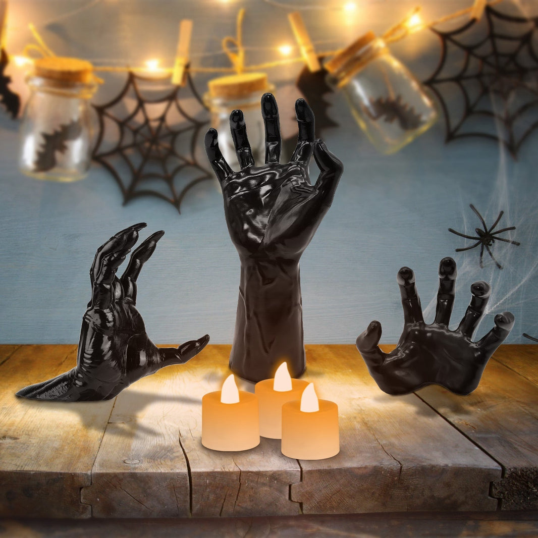 3Pcs Creepy Reaching Hands With Lighted Candles Wall Mounted Halloween Decoration Witch Devil Hand Aesthetic Goth Gothic Life Sized Horror Hands Hanging Sculpture EX-STOCK