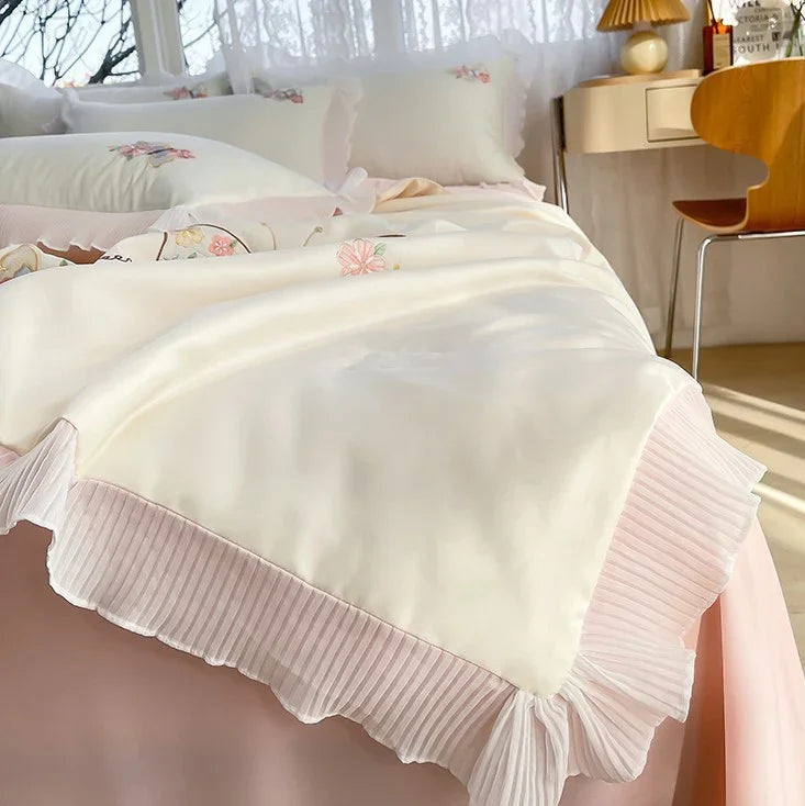 Korean Ice Silk Summer Quilt Four-piece Set Embroidery Lace Air Conditioning Cool Feeling Thin Duvet EX-STOCK Canada