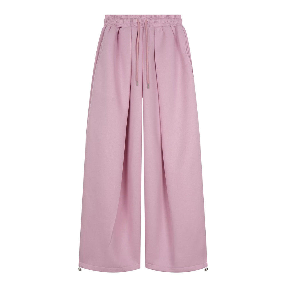 Pink Women's Embroidered Balloon-Leg Sweatpants – Pleated Ultra-Wide Drawstring Pants | Gray, Pink & Gray Green