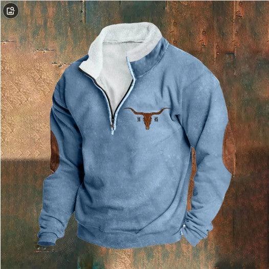 Retro Patchwork Half Cardigan Men's Long-sleeved Sweater EX-STOCK Canada