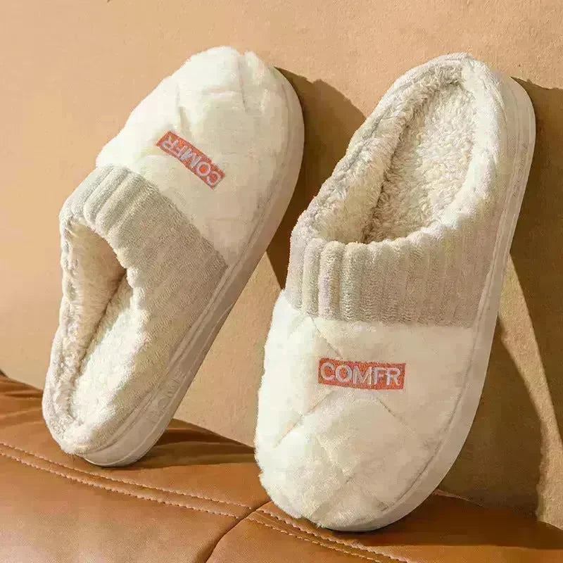 Solid Rhombic Letter Home Slippers Winter Warm Non-slip Floor Bedroom Plush Slipper For Couple House Shoes Women Men - EX-STOCK CANADA
