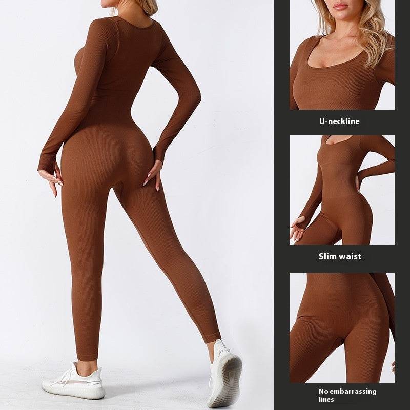 Seamless Long Sleeve Yoga Jumpsuit Bodycon Women Activewear Athleisure Romper - EX-STOCK Canada