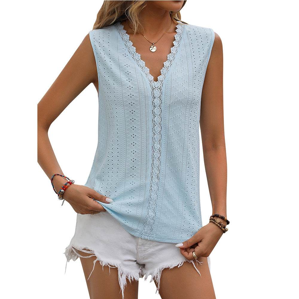 Summer Sleeveless Lace Blouse Tops Women V-neck top - EX-STOCK Canada