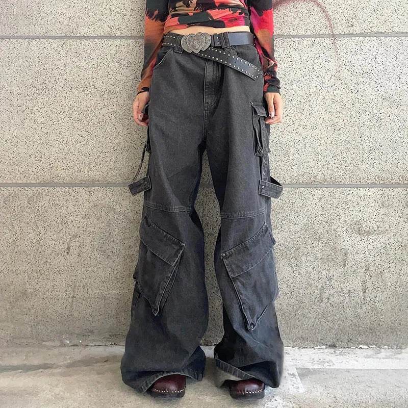 Ribbon Multi-pocket Workwear Baggy Jeans Pant For Women - EX-STOCK Canada