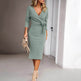 Autumn And Winter V-neck Long Sleeve Knitted sweater Wrap Dress - EX-STOCK Canada