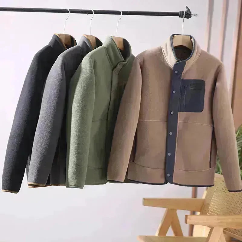 Veste d'hiver de poche à col épaissis en toison en toison pour hommes