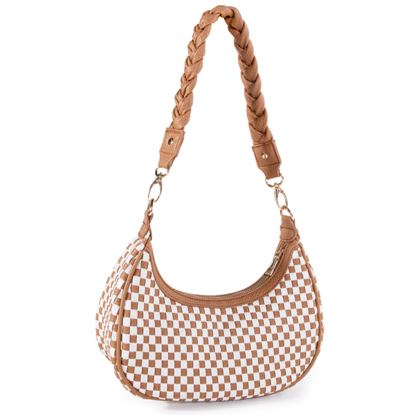 Bolso Hobo Tejido para Mujer, Bolso Tote de Cuero Vegano de Moda para Mujer - MarrónEX-STOCK Canada