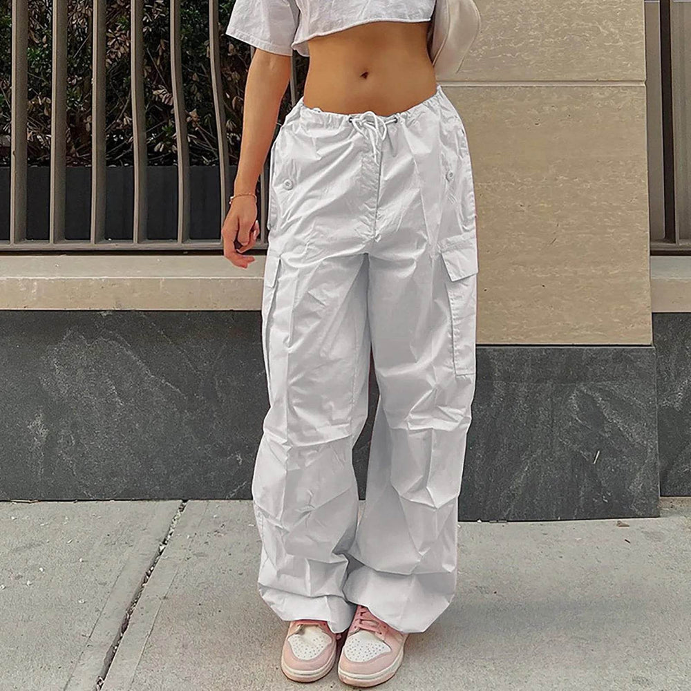 Casual Cargo Pants For Women Solid Color Drawstring Pocket Design Fashion Street Trousers Girls - EX-STOCK Canada