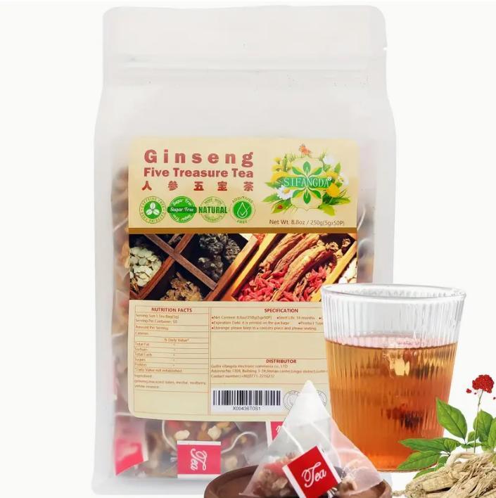 8.81 Oz Five Treasures Ginseng Tea - 250g, 50 Pieces, 5g EX-STOCK